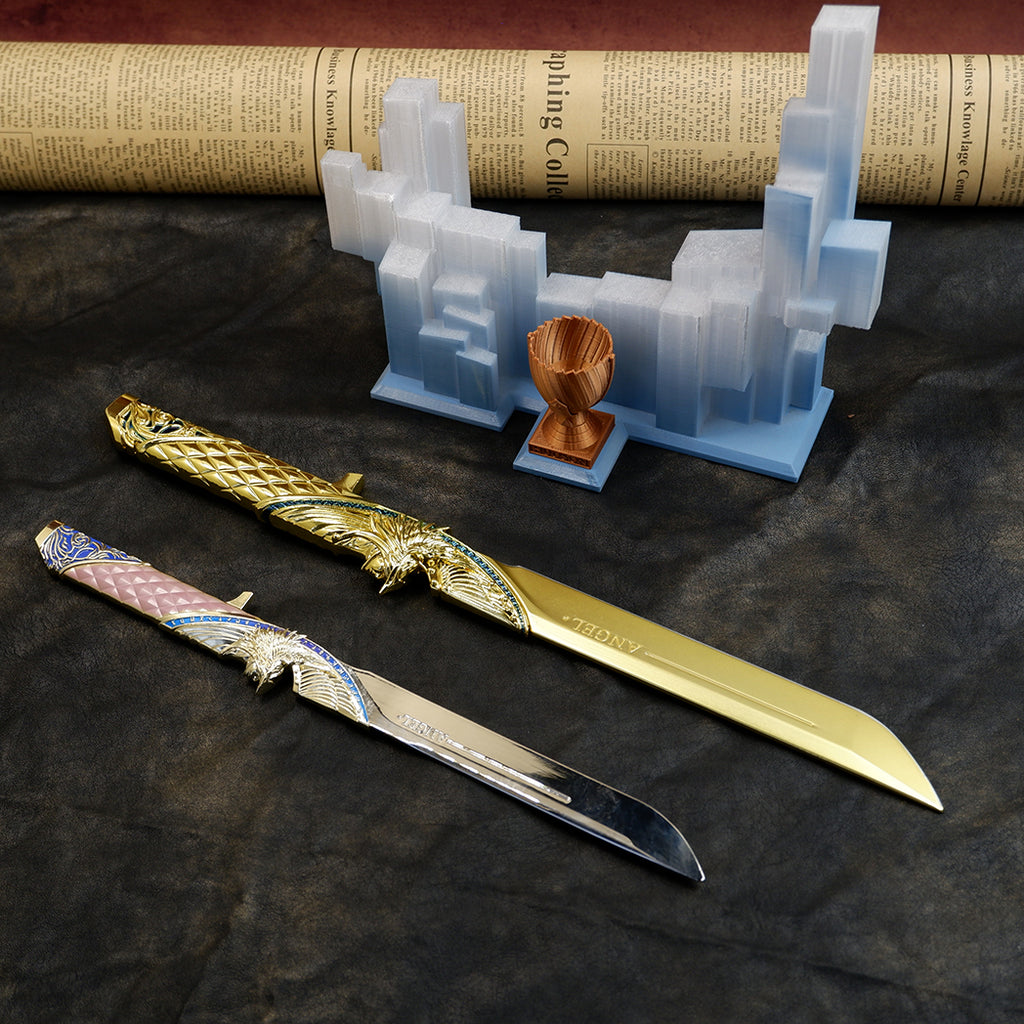 Valorant Champions Angel Knife 22cm Metal Replica with Glacier Stand – Zinc Alloy Gold or Black Angel Wing Dagger Collectible