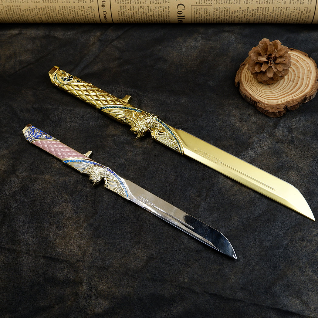 Valorant Champions Angel Knife 22cm Metal Replica with Glacier Stand – Zinc Alloy Gold or Black Angel Wing Dagger Collectible