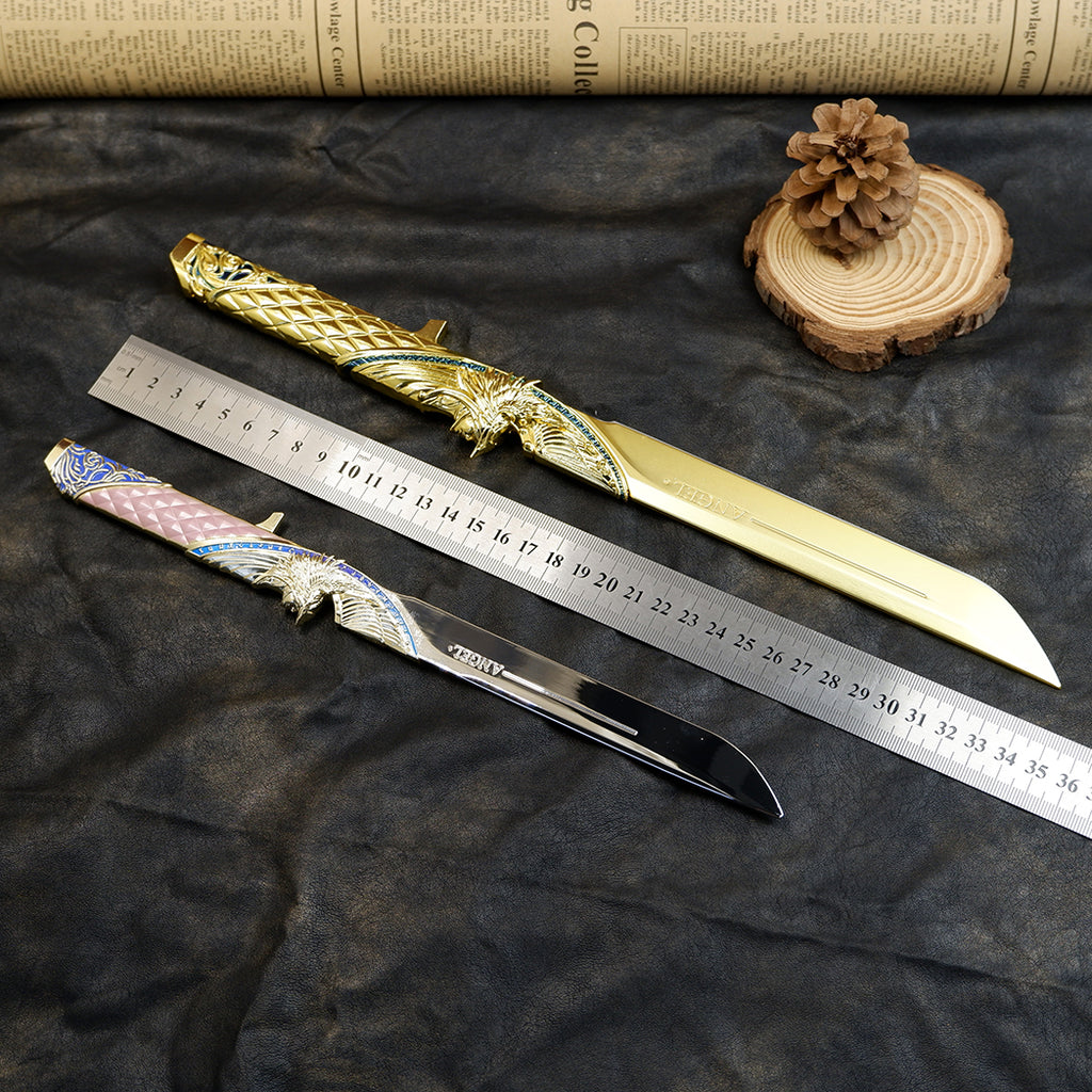 Valorant Champions Angel Knife 22cm Metal Replica with Glacier Stand – Zinc Alloy Gold or Black Angel Wing Dagger Collectible