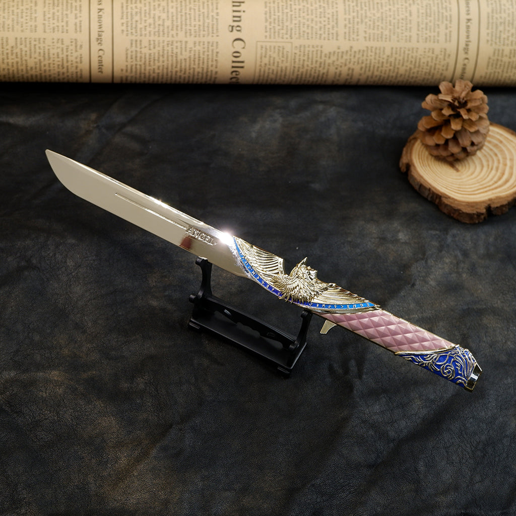 Valorant Champions Angel Knife 22cm Metal Replica with Glacier Stand – Zinc Alloy Gold or Black Angel Wing Dagger Collectible