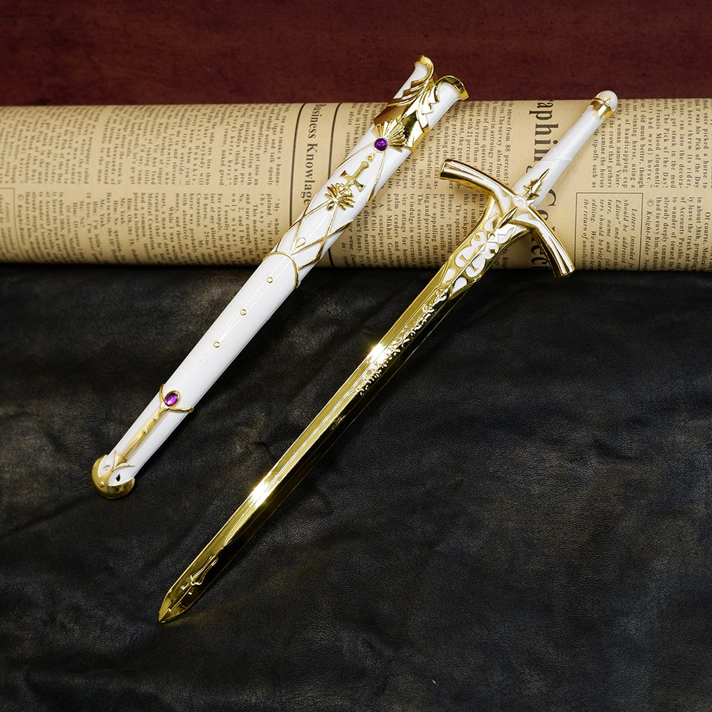 Sword Art Online Asuna Lambent Light Rapier 22cm Metal Replica with Scabbard & Stand – Zinc Alloy Gold SAO Collectible