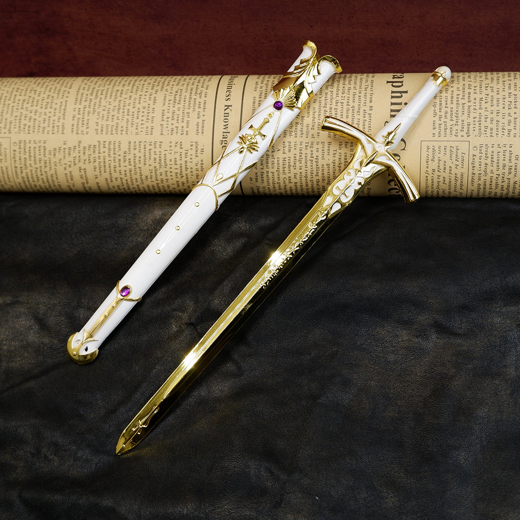 Sword Art Online Asuna Lambent Light Rapier 22cm Metal Replica with Scabbard & Stand – Zinc Alloy Gold SAO Collectible