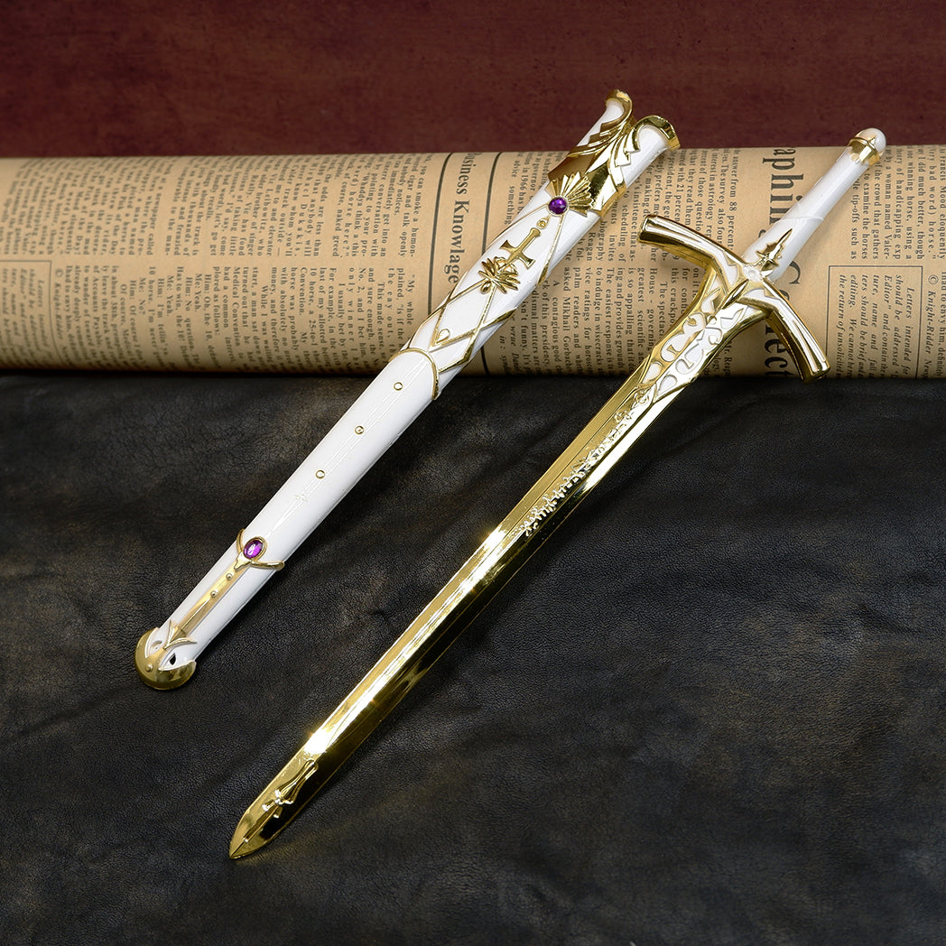 Sword Art Online Asuna Lambent Light Rapier 22cm Metal Replica with Scabbard & Stand – Zinc Alloy Gold SAO Collectible