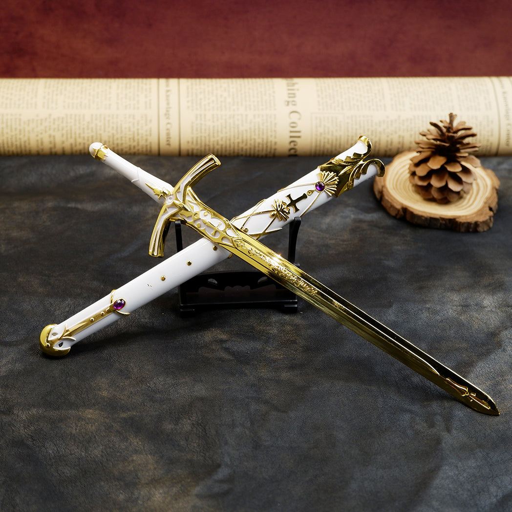 Sword Art Online Asuna Lambent Light Rapier 22cm Metal Replica with Scabbard & Stand – Zinc Alloy Gold SAO Collectible