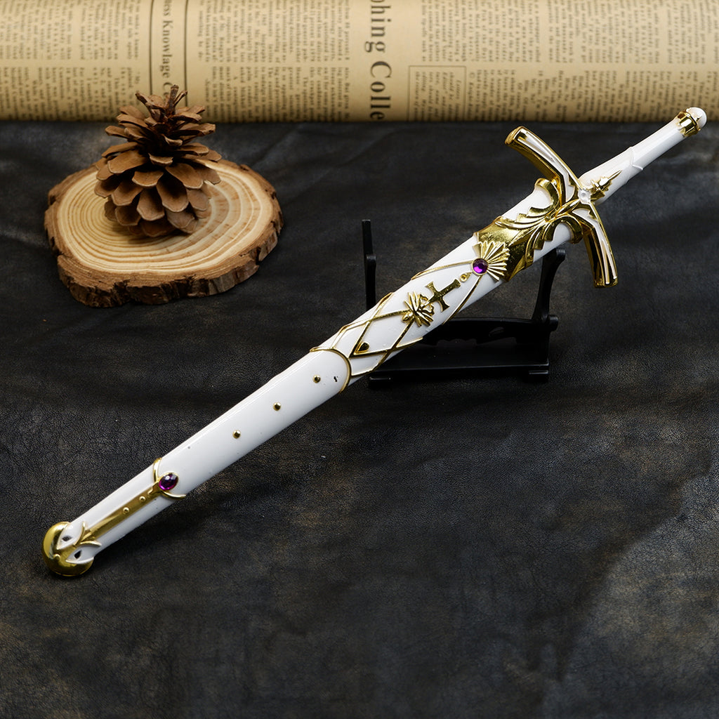 Sword Art Online Asuna Lambent Light Rapier 22cm Metal Replica with Scabbard & Stand – Zinc Alloy Gold SAO Collectible