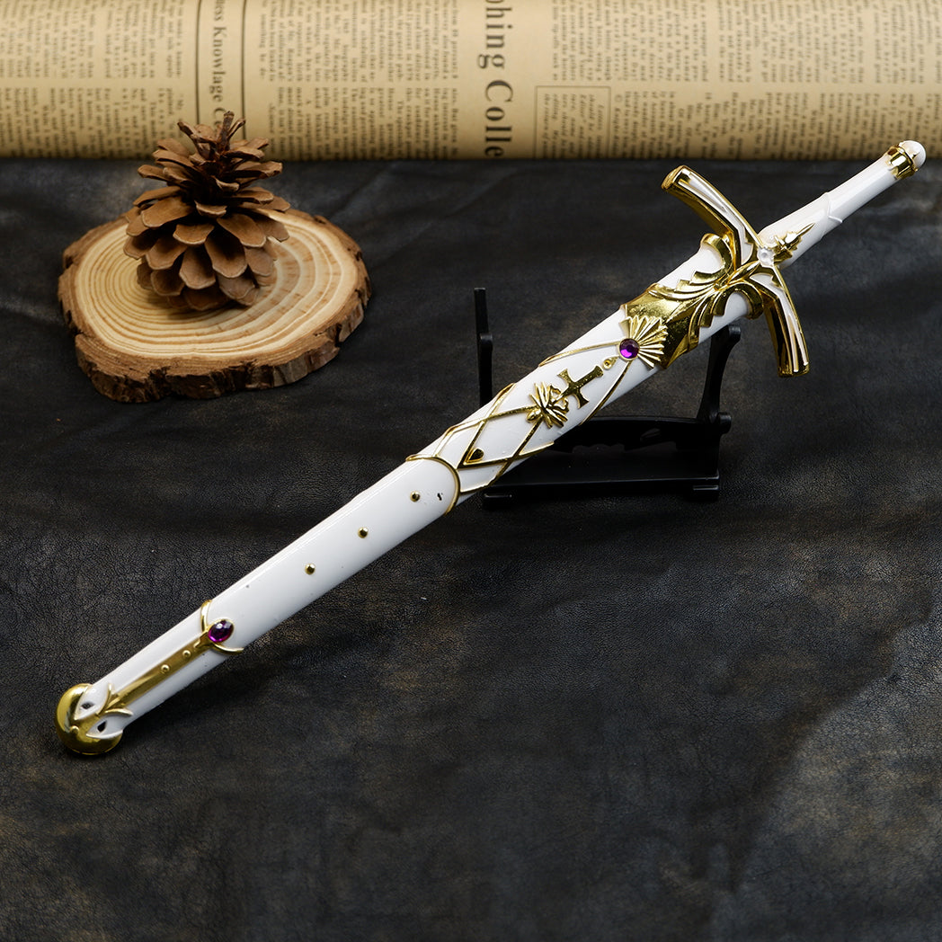 Sword Art Online Asuna Lambent Light Rapier 22cm Metal Replica with Scabbard & Stand – Zinc Alloy Gold SAO Collectible