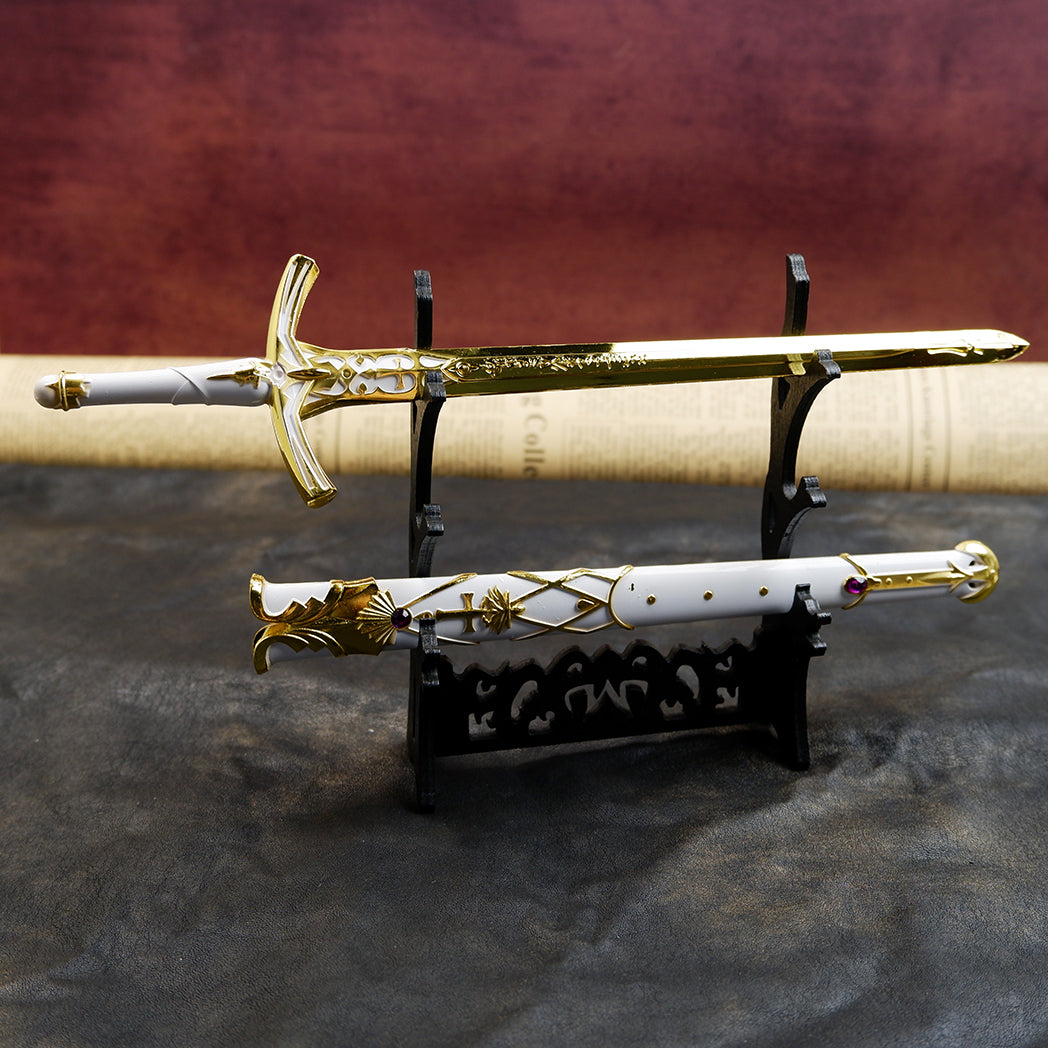 Sword Art Online Asuna Lambent Light Rapier 22cm Metal Replica with Scabbard & Stand – Zinc Alloy Gold SAO Collectible