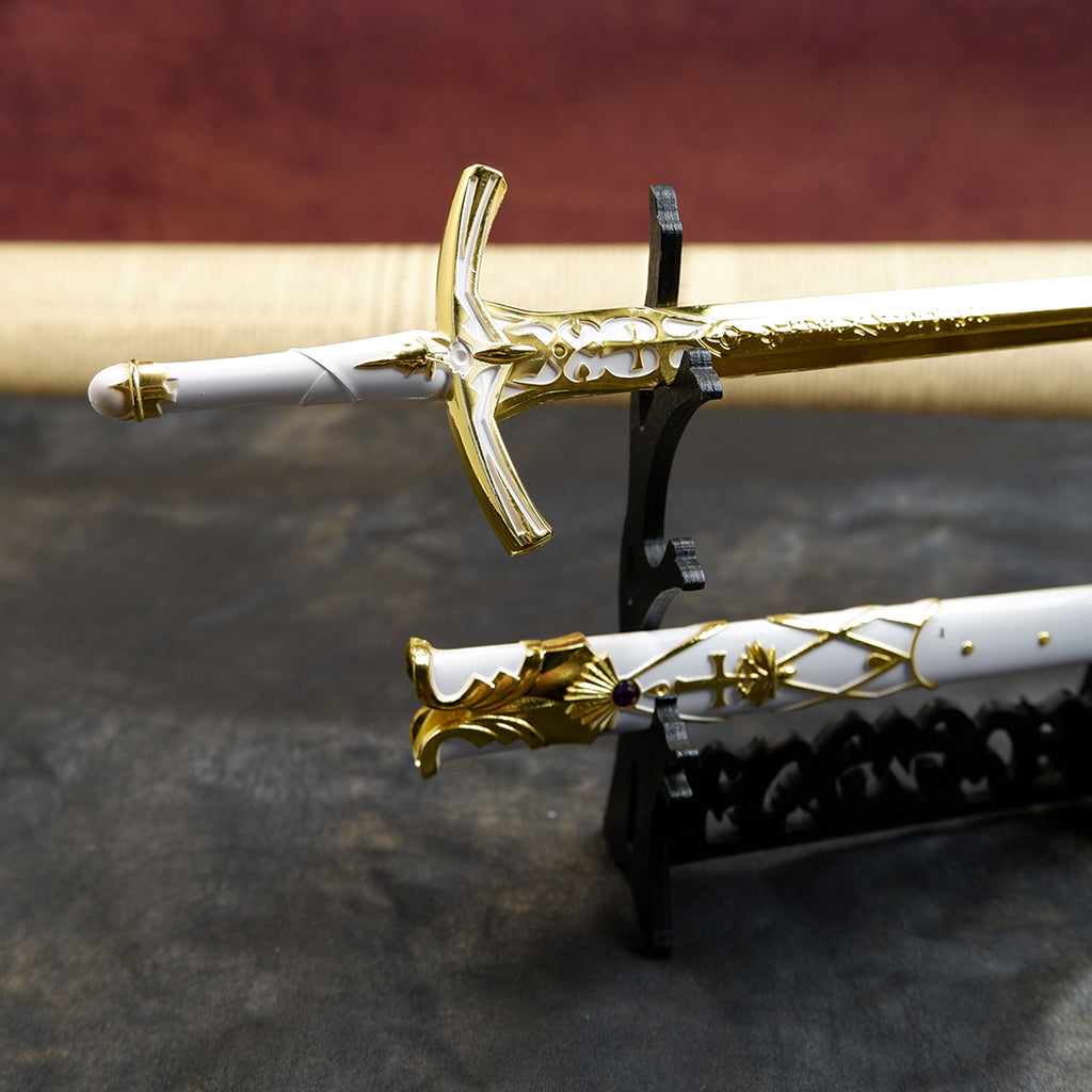 Sword Art Online Asuna Lambent Light Rapier 22cm Metal Replica with Scabbard & Stand – Zinc Alloy Gold SAO Collectible