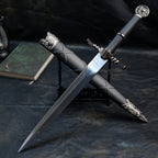 The Witcher 3 Geralt Steel Sword 22cm Metal Replica with Scabbard & Stand – Zinc Alloy Wolf Medallion Pommel Collectible