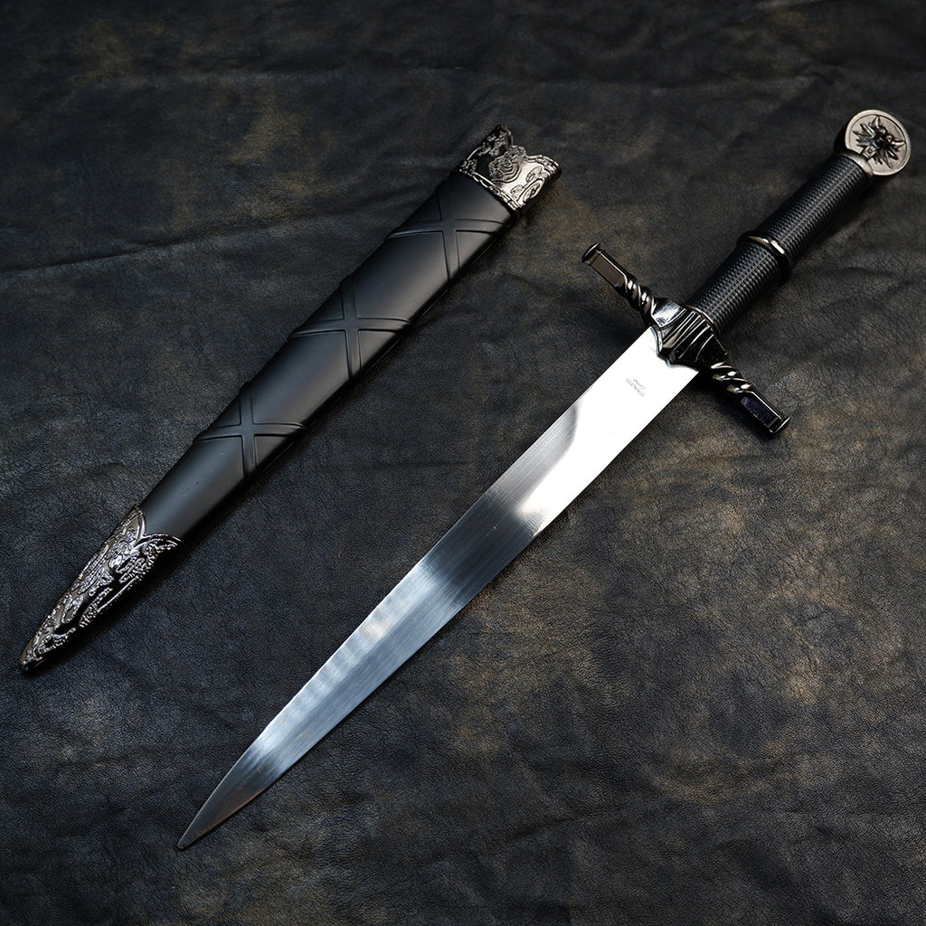 The Witcher 3 Geralt Steel Sword 22cm Metal Replica with Scabbard & Stand – Zinc Alloy Wolf Medallion Pommel Collectible
