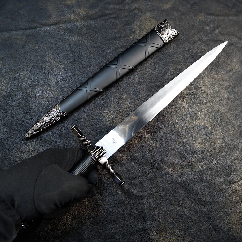 The Witcher 3 Geralt Steel Sword 22cm Metal Replica with Scabbard & Stand – Zinc Alloy Wolf Medallion Pommel Collectible