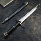 The Witcher 3 Geralt Steel Sword 22cm Metal Replica with Scabbard & Stand – Zinc Alloy Wolf Medallion Pommel Collectible