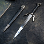 The Witcher 3 Geralt Silver Sword 22cm Metal Replica with Scabbard – Zinc Alloy Wolf School Twin Wolf Pommel Collectible