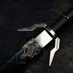 The Witcher 3 Geralt Silver Sword 22cm Metal Replica with Scabbard – Zinc Alloy Wolf School Twin Wolf Pommel Collectible