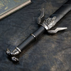 The Witcher 3 Geralt Silver Sword 22cm Metal Replica with Scabbard – Zinc Alloy Wolf School Twin Wolf Pommel Collectible
