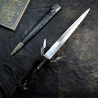 The Witcher 3 Geralt Silver Sword 22cm Metal Replica with Scabbard – Zinc Alloy Wolf School Twin Wolf Pommel Collectible