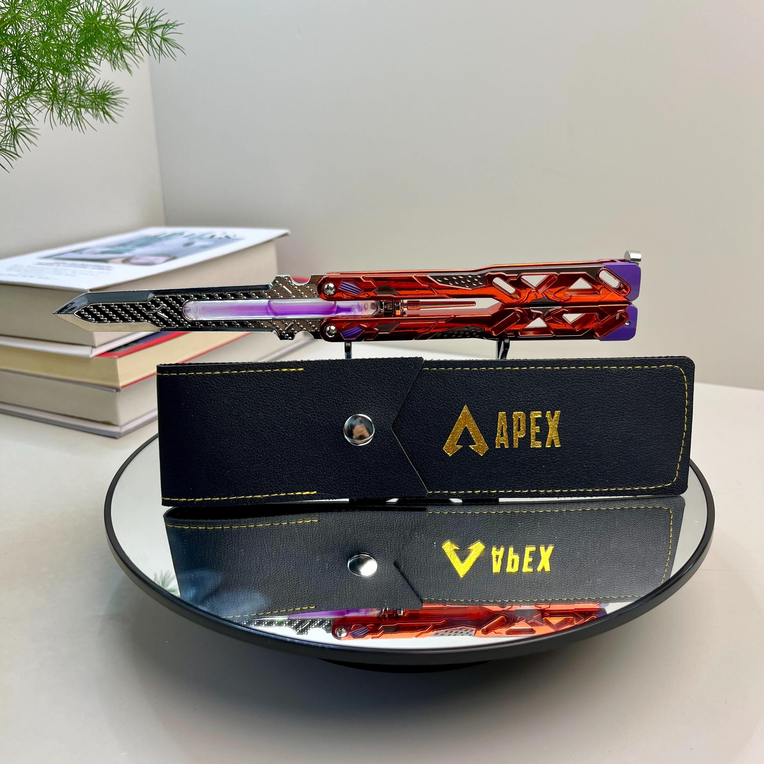 APEX Butterfly Octane Knife - Handcrafted heirloom, blunt weapon training tool with glow-in-the-dark liquid tube, collectible.